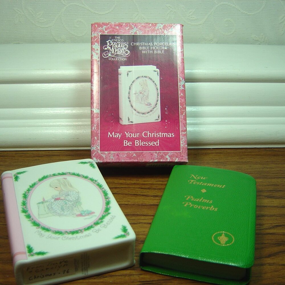 1991 Precious Moments porcelain Bible holder, Bible with box